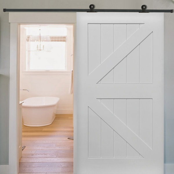 Single Stile and Rail K Planked MDF 4 Panel White Interior Barn Doors by Verona Home Design