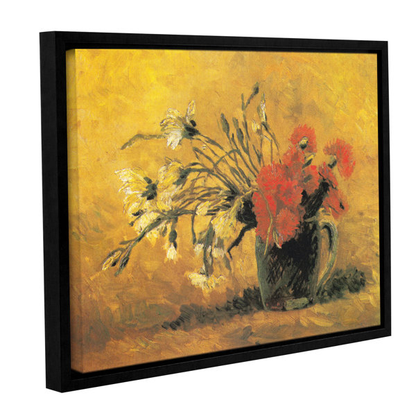 Artwall Vase With Red And White Carnation On A Yellow Background