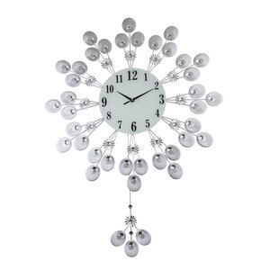 Elegant Silver Peacock Pendulum Wall Clock