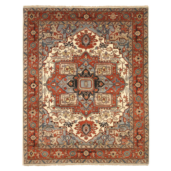 Drewry Traditional Oriental Hand-Knotted Wool Blue/Red Area Rug by Bloomsbury Market
