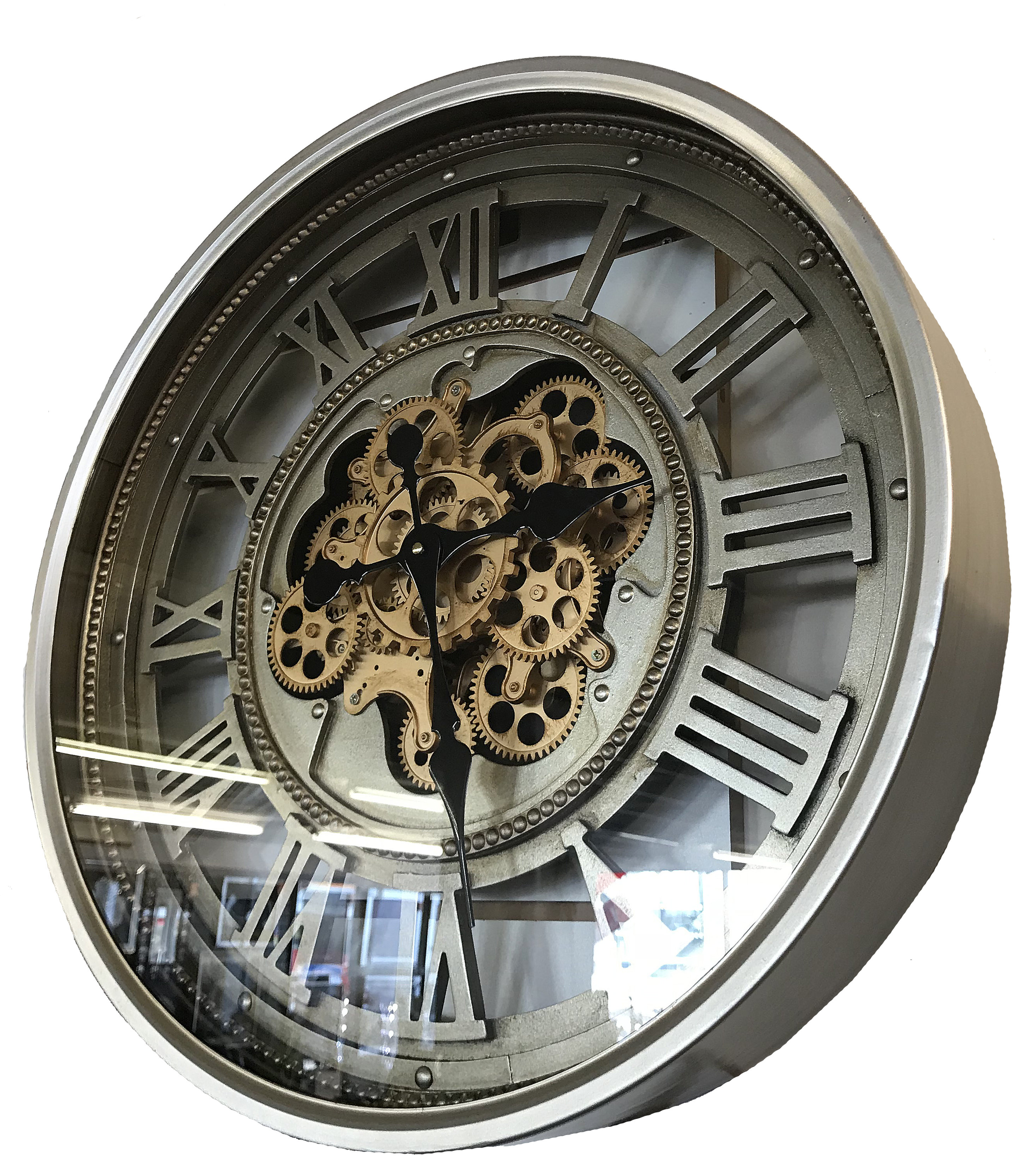 Large Moving Gear Wall Clock Spiral Bezel