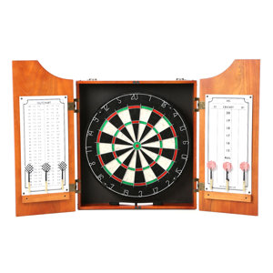 TGT Beveled Wood Dart Cabinet with Pro Style Board and Darts