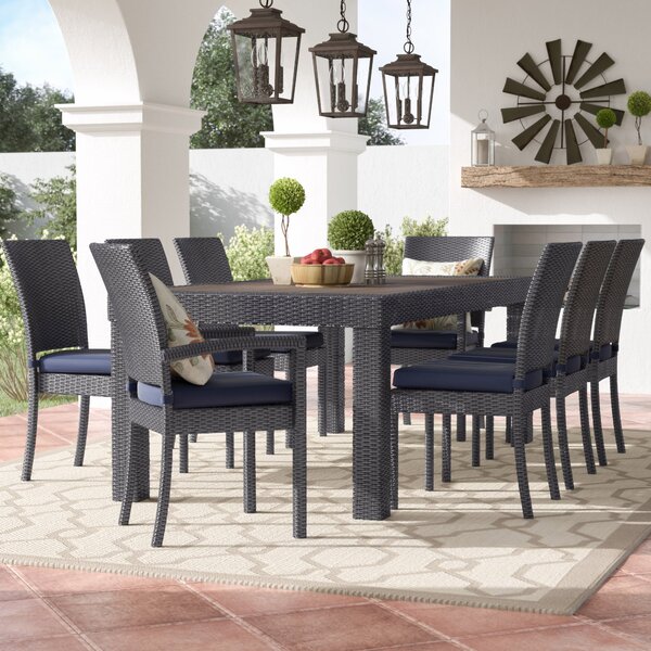 Evansville 9 Piece Outdoor Dining Set with Cushion by Three Posts