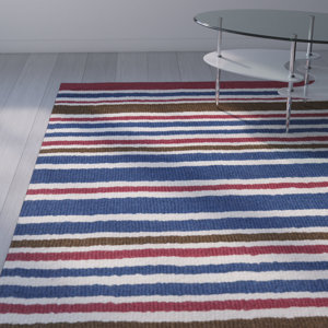Lew Hand-Tufted Wool Blue/Red Area Rug