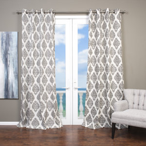 Baroque Ikat; Damask Semi-Sheer Grommet Single Curtain Panel