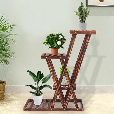 Multi Tier Wooden Flower Plant Display Stand Wood Shelf Storage Rack Indoor Home Arlmont & Co.