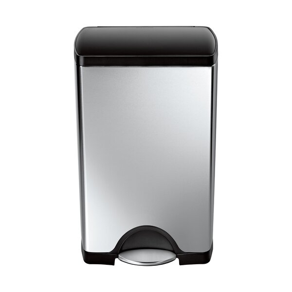 10 Gallon Rectangular Step Trash Can with Plastic Lid, Brushed Stainless Steel by simplehuman