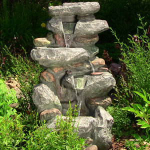 Polystone Rock Falls Outdoor Waterfall Fountain with LED Light
