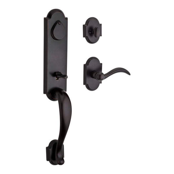 Kodiak Single Cylinder Handleset with Rustic Arch Rose and Arch Interior Lever by Baldwin