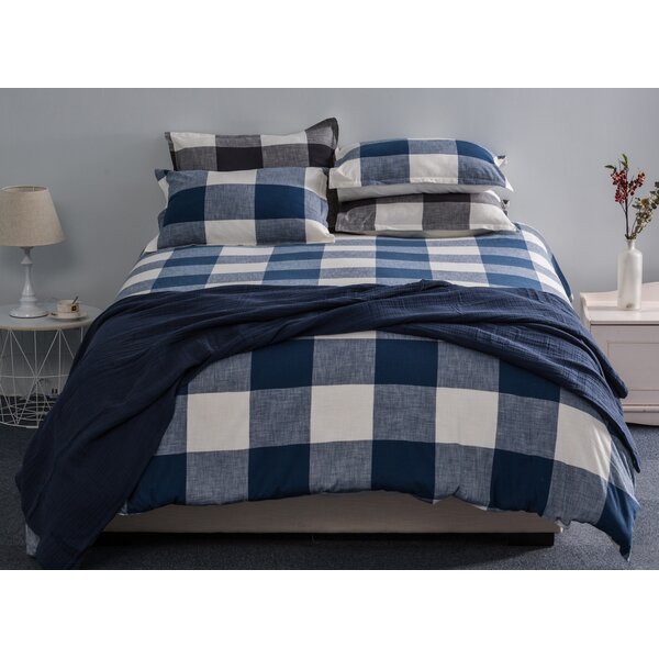 Gracie Oaks Buffalo Check Cotton Yarn Dyed 3pcs Duvet Cover With