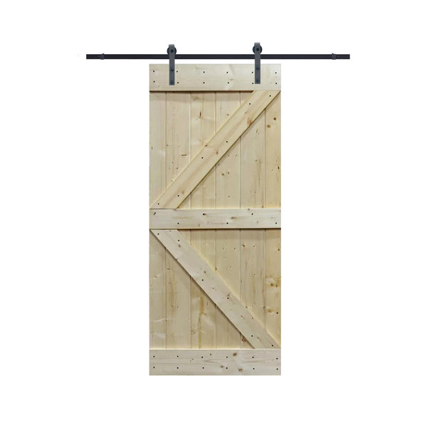 Solid Wood Panelled Knotty Pine Slab Interior Barn Door by TMS