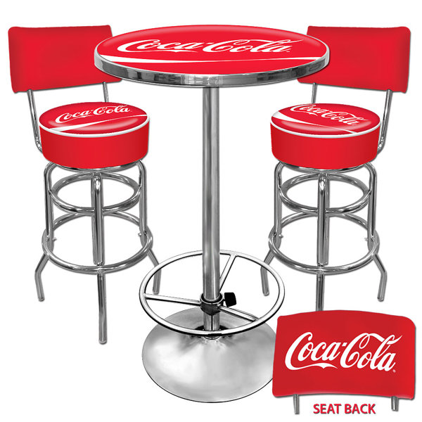 Coca Cola Ultimate Gameroom 3 Piece Bar Stool Table Set by Trademark Global