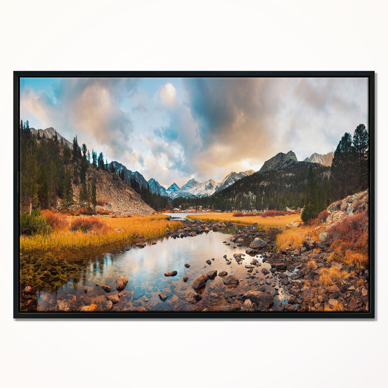 East Urban Home Rocky Lake Sunset Panorama Framed Photographic Print On Wrapped Canvas Wayfair