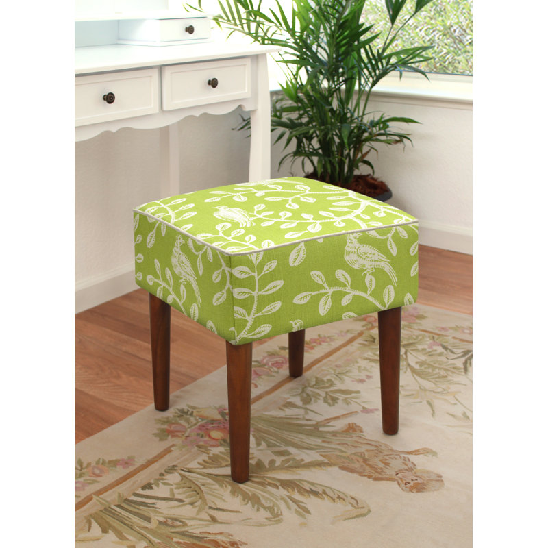 Birds and Vines Linen Upholstered Modern Vanity Stool