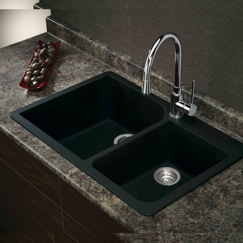 Overmount Kitchen Sink On Granite Besto Blog   Radius 33 L X 22 W Granite Double Offset Drop In Kitchen Sink 