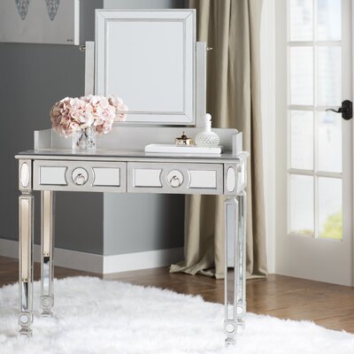 Ebern Designs Stella Beauty Cart Vanity With Mirror Color White Warehouse Direct Furniture