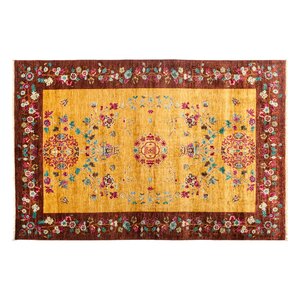 One-of-a-Kind Eclectic Hand-Knotted Yellow Area Rug