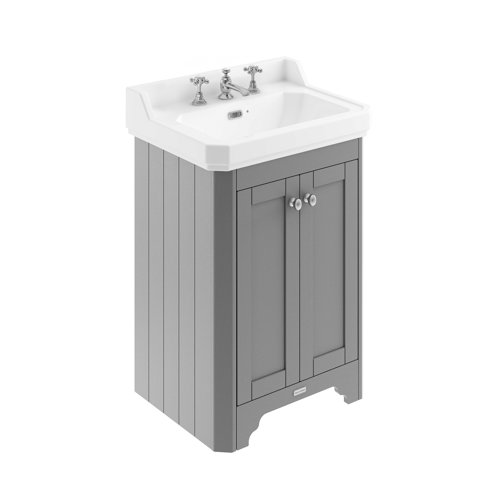 Park Lane Worcester Storm Grey Traditional Floor Standing Vanity Unit & 3 Tap Hole Basin - 595mm