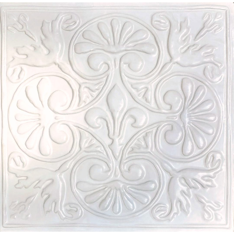 Clay Decor 14 X Ceramic Fleurdelis Medallion Tile In White Ceramic Fleurdelis Medallion Tile