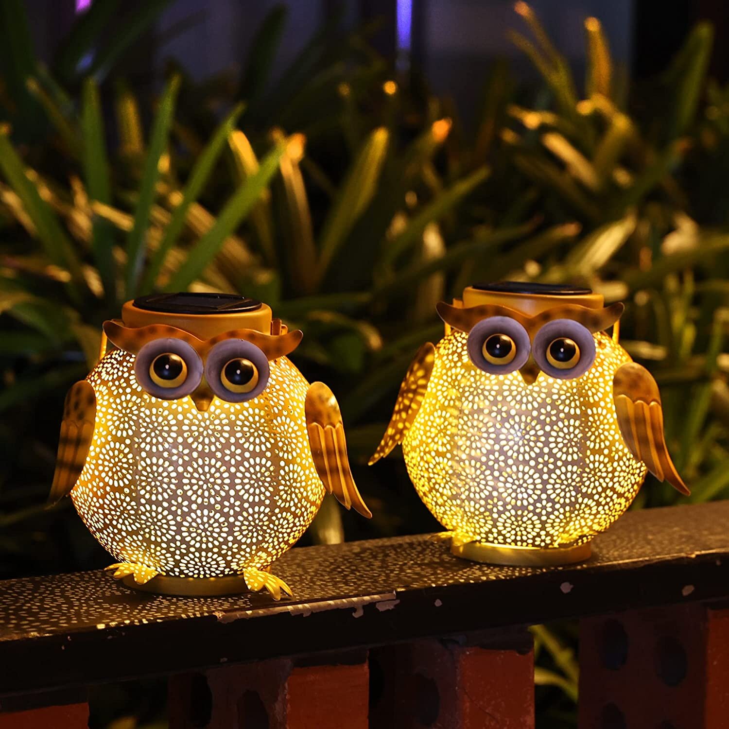 LED Solar Owl Lantern Light Vintage Metal Decor Ornaments Waterproof Garden 