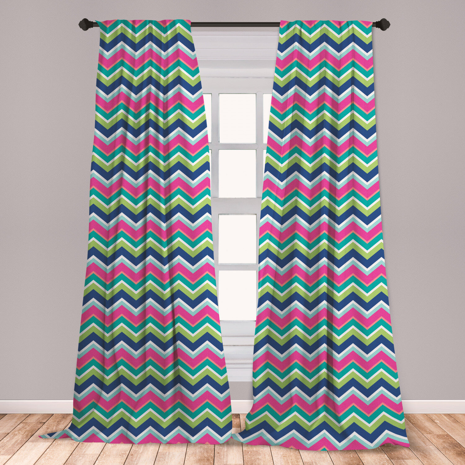 Ambesonne Colorful Curtains Vintage Inspirations Colorful Chevron Pattern Abstract Angled Lines Herringbone Window Treatments 2 Panel Set For Living