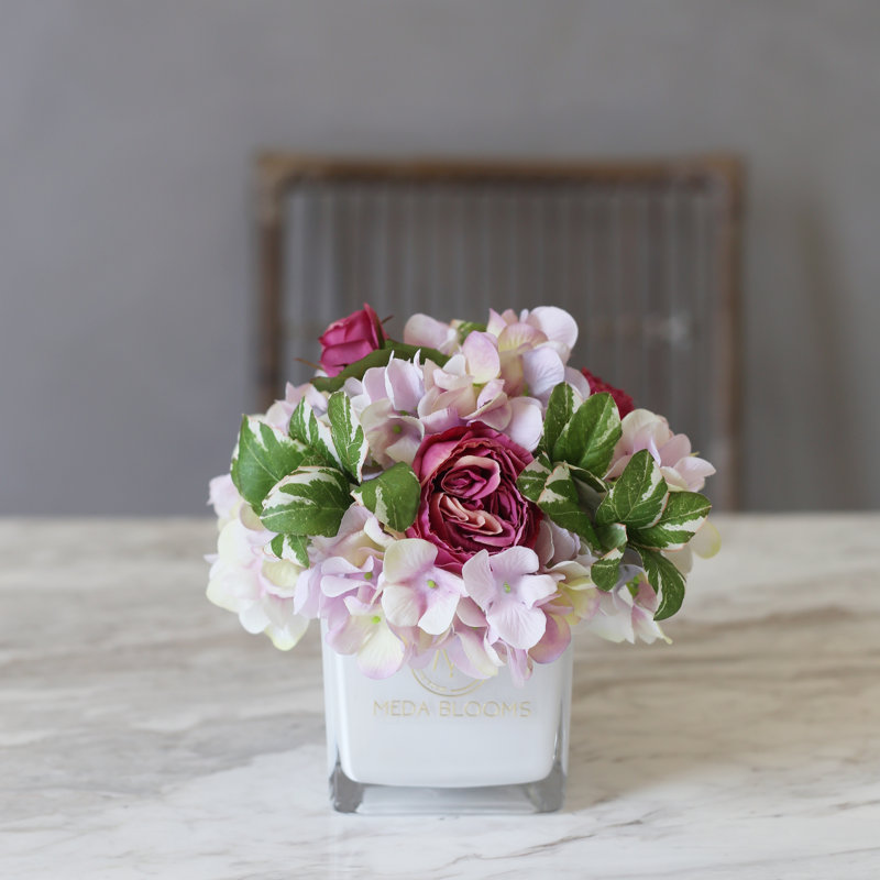 Meda Blooms Silk Mixed Floral Arrangement In Glass Vase Wayfair