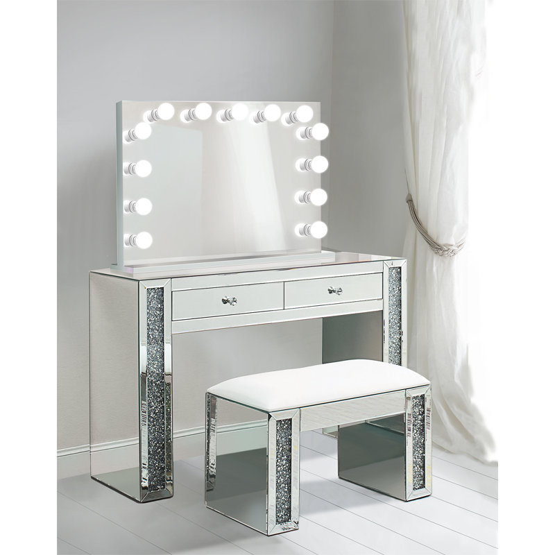 Everly Quinn Alday Glam Diamonds Makeup Station Vanity Set With