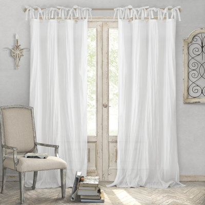 Hippolyte Solid Semi-Sheer Tab Top Single Curtain Panel Size per Panel: 52" W x 84" L, Curtain Color: White