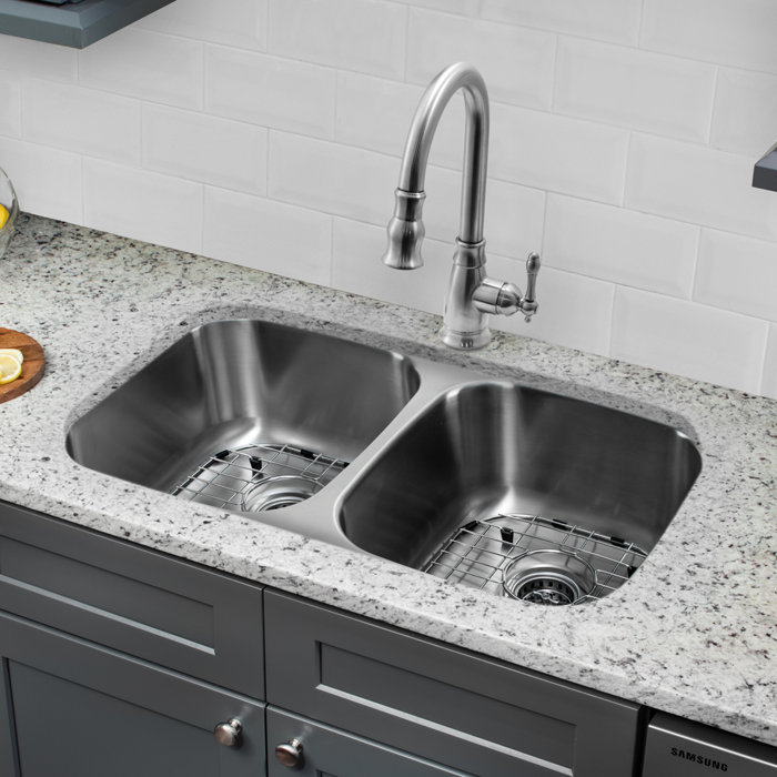Soleil 32 25 L X 18 5 W Double Bowl Undermount Kitchen Sink With