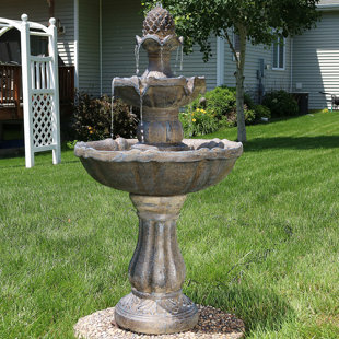 Solar Fountains You Ll Love Wayfair Dunne Fibergl Solar 2 Tier Pinele Water Fountain With Light
