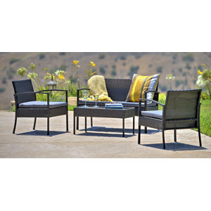 Fayette 4 Piece Wicker Seating Group with Cushion