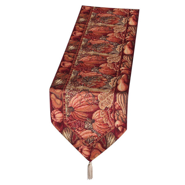 Fall Harvest Pumpkins and Autumn Leaves Table Runner by Violet Linen