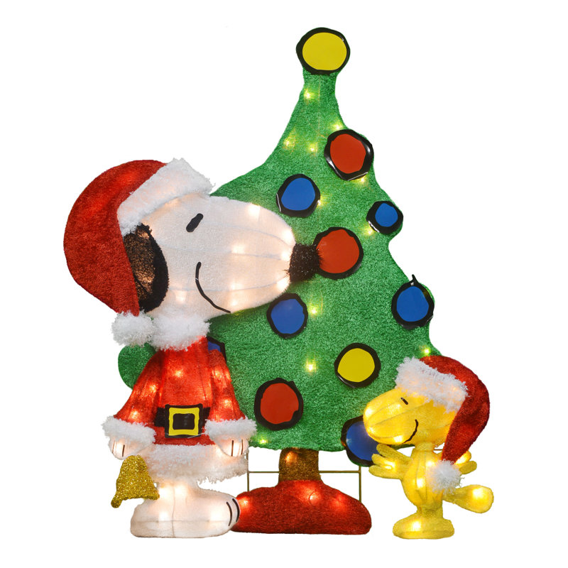 The Holiday Aisle 3 Piece Pre Lit 2d Santa Snoopy And Woodstock