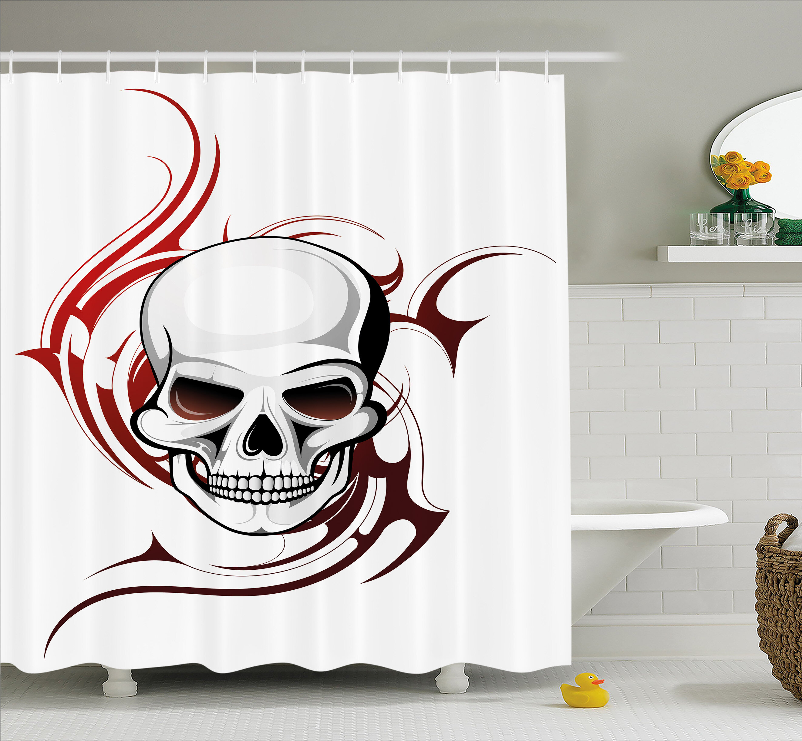 Ambesonne Tattoo Scary Fierce And Wild Skull With Flames Tribal Artistic Tattoo Image Shower Curtain Set Wayfair