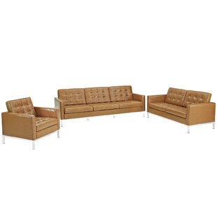 Cassian 3 Piece Leather Living Room Set by Gold Flamingo