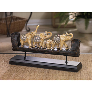 Rollins Elephant Family Carved Decor Figurine