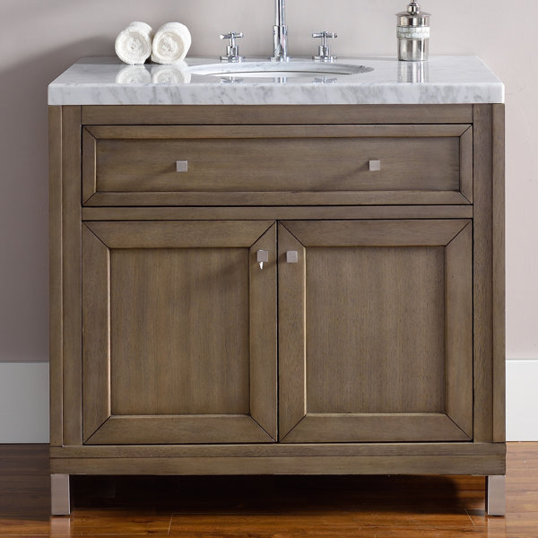 Valladares 36 Single White Washed Walnut Wood Base Bathroom Vanity Set by Brayden Studio
