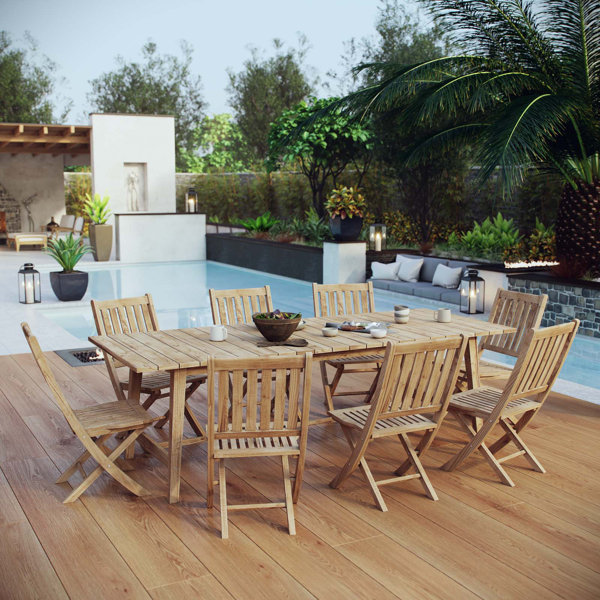 Christian Outdoor Patio 9 Piece Teak Dining Set by Rosecliff Heights
