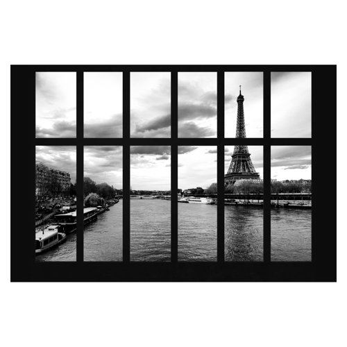 Window on the Eiffel Tower and Seine in Paris 3.2m x 4.8m Textured Matt Peel & Stick Wall Mural East Urban Home