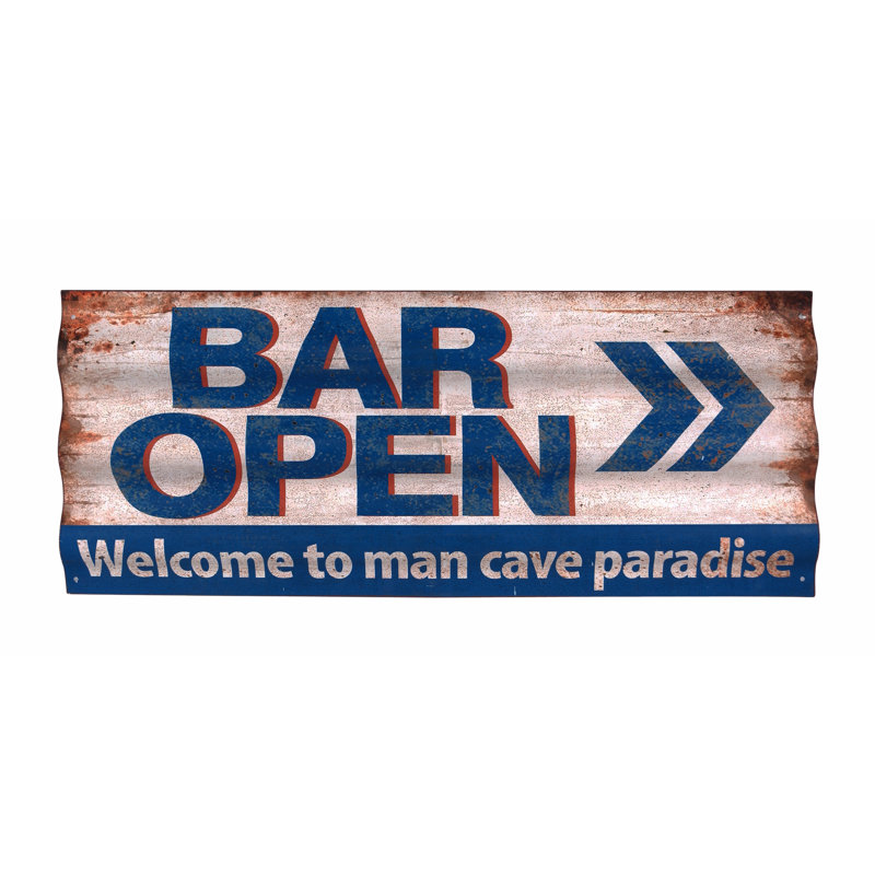 Winston Porter Man Cave Bar Open Corrugated Sign Wall Decor Wayfair