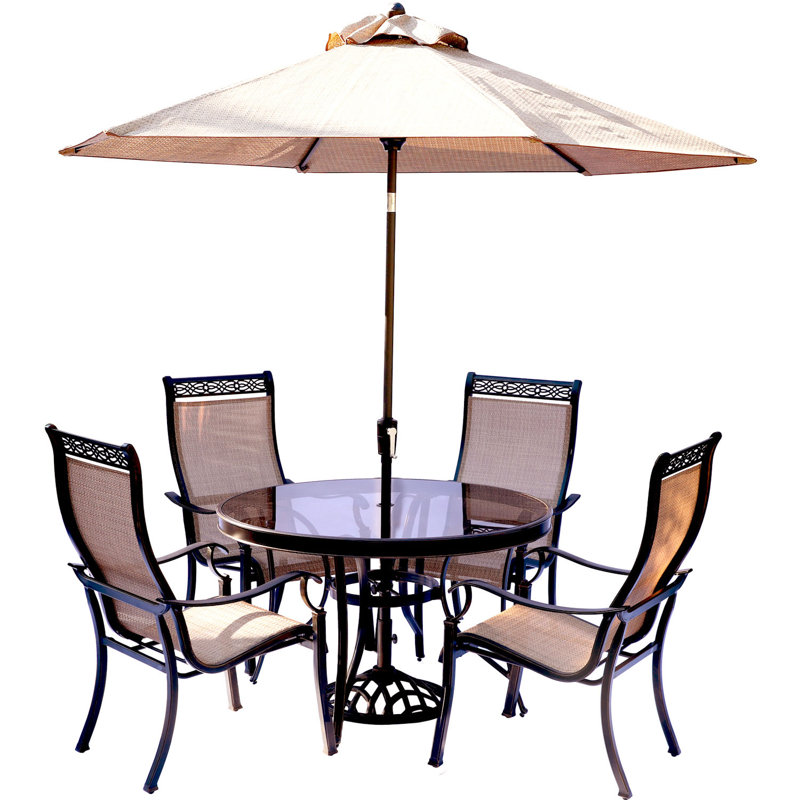 Fleur De Lis Living Bucci 5 Piece Dining Set With Table Umbrella And Bucci 5 Piece Dining Set With Table Umbrella And Base