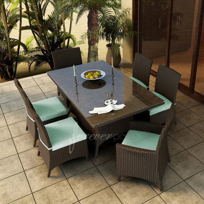 Hampton 7 Piece Dining Set with Sunbrella Cushions Forever Patio Fabric: Canvas Spa / Canvas Spa Welt