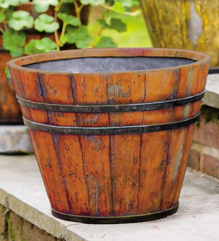 Plow & Hearth Resin Barrel Planter & Reviews Wayfair.co.uk