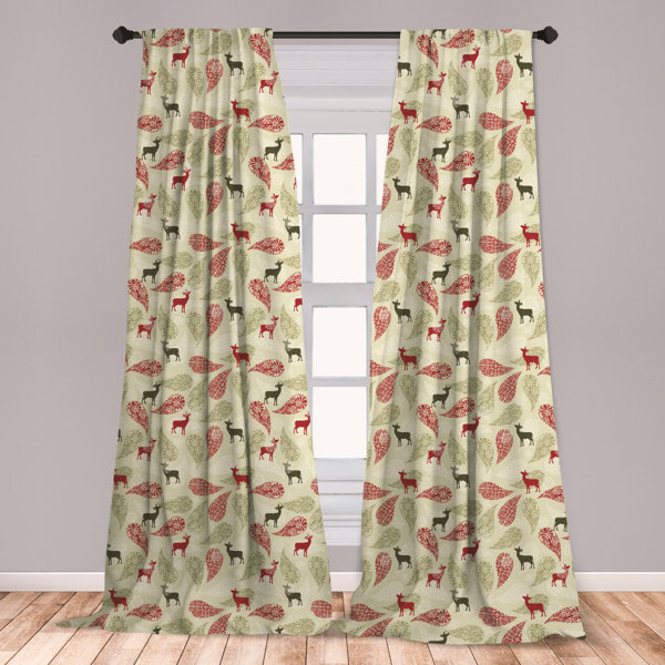 East Urban Home Ambesonne Deer Window Curtains Paisley Deer Ornate Swirled Abstract Christmas Motifs Lightweight Decorative Panels Set Of 2 With Rod Pocket 56 X 63 Olive Green Pale Green Wayfair