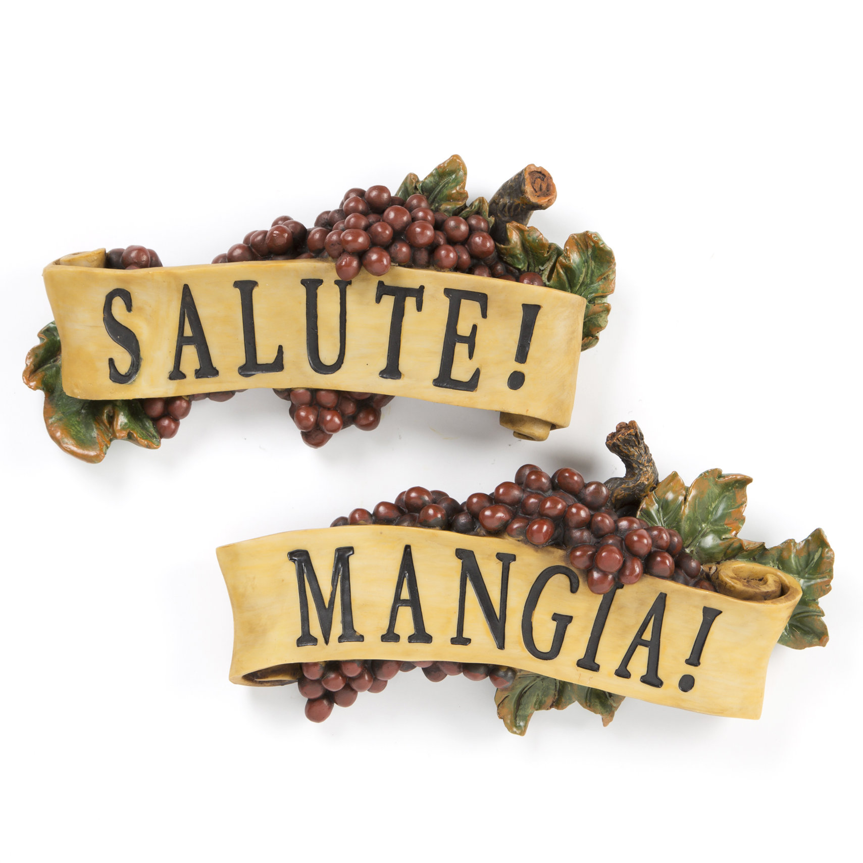 Italian Salute Grape Laden Kitchen Wall Plaque To Your Health Sculpture