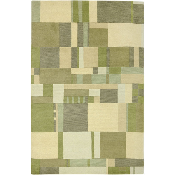 Leone Hand-Knotted Green/Tan Area Rug by Meridian Rugmakers