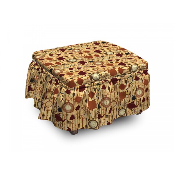 Tea Party Breakfast Brunch Time 2 Piece Box Cushion Ottoman Slipcover Set By East Urban Home