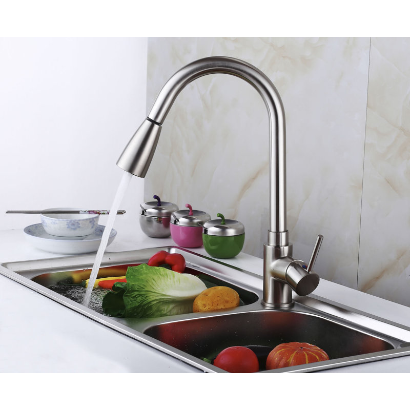 Zenvida Pull Down Single Handle Kitchen Faucet Reviews Wayfair