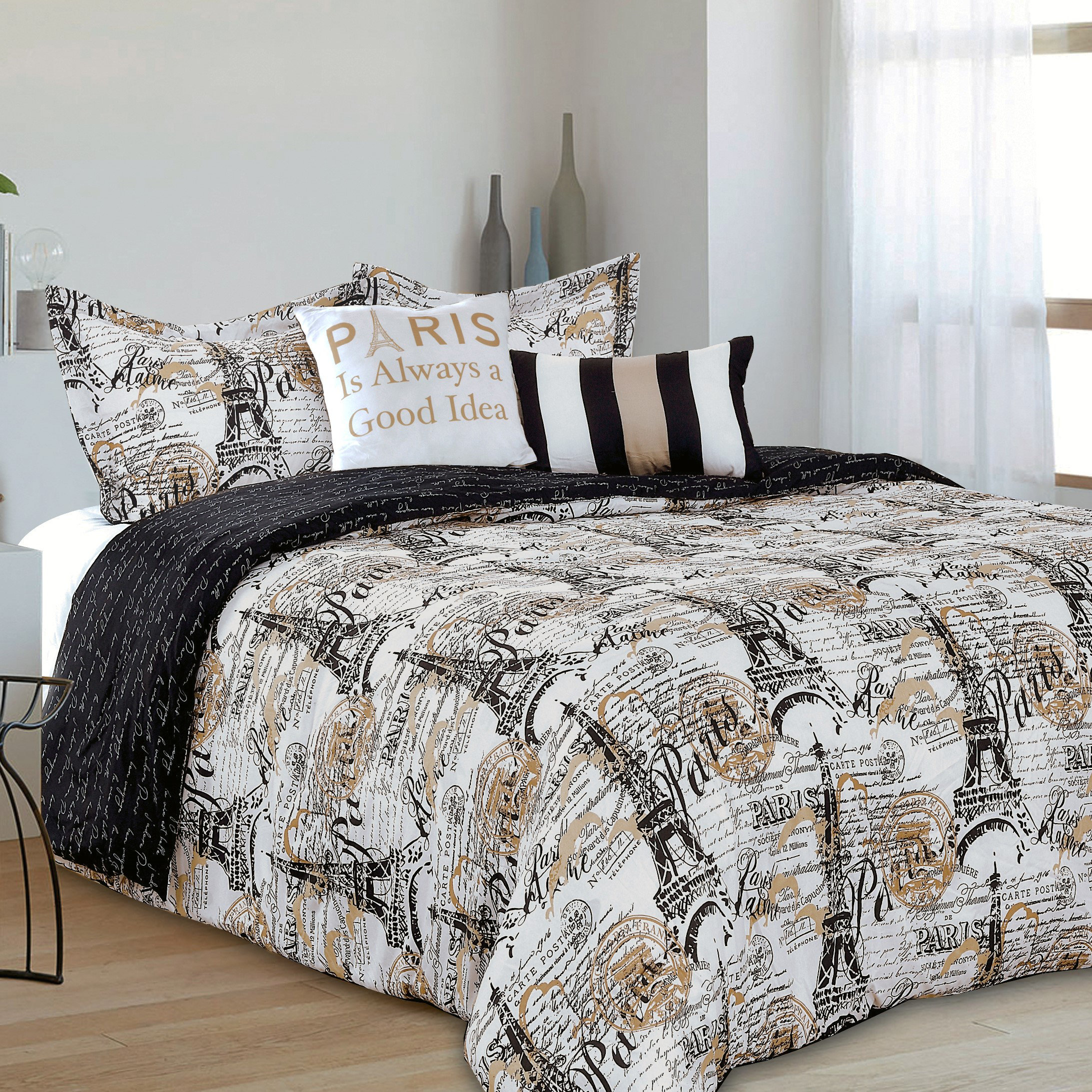 House Of Hampton Edwardo Chic Paris Reversible Comforter Set