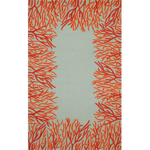 Bluford Orange Coral Border Orange/Blue Outdoor Area Rug